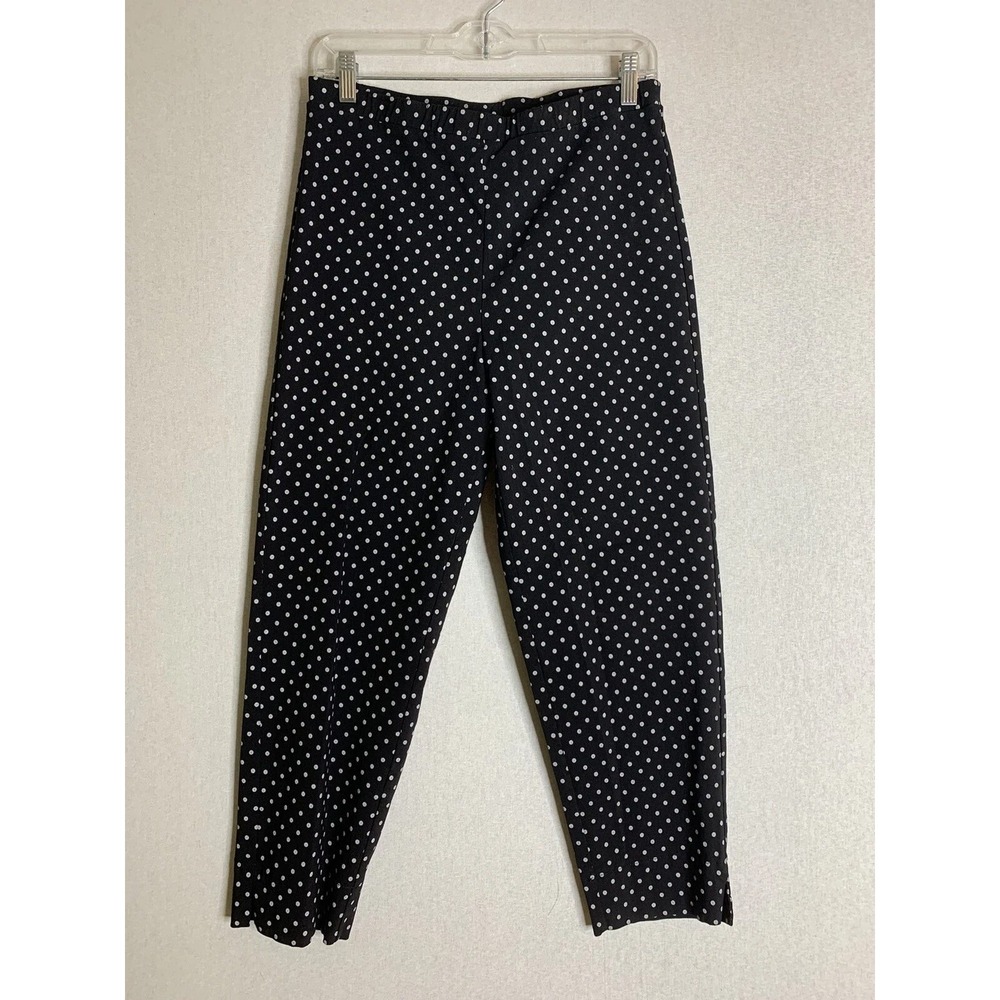 Lynn Ritchie Silver Pants Womens M Black Polka Dot Tapered Ankle Stretch Retro